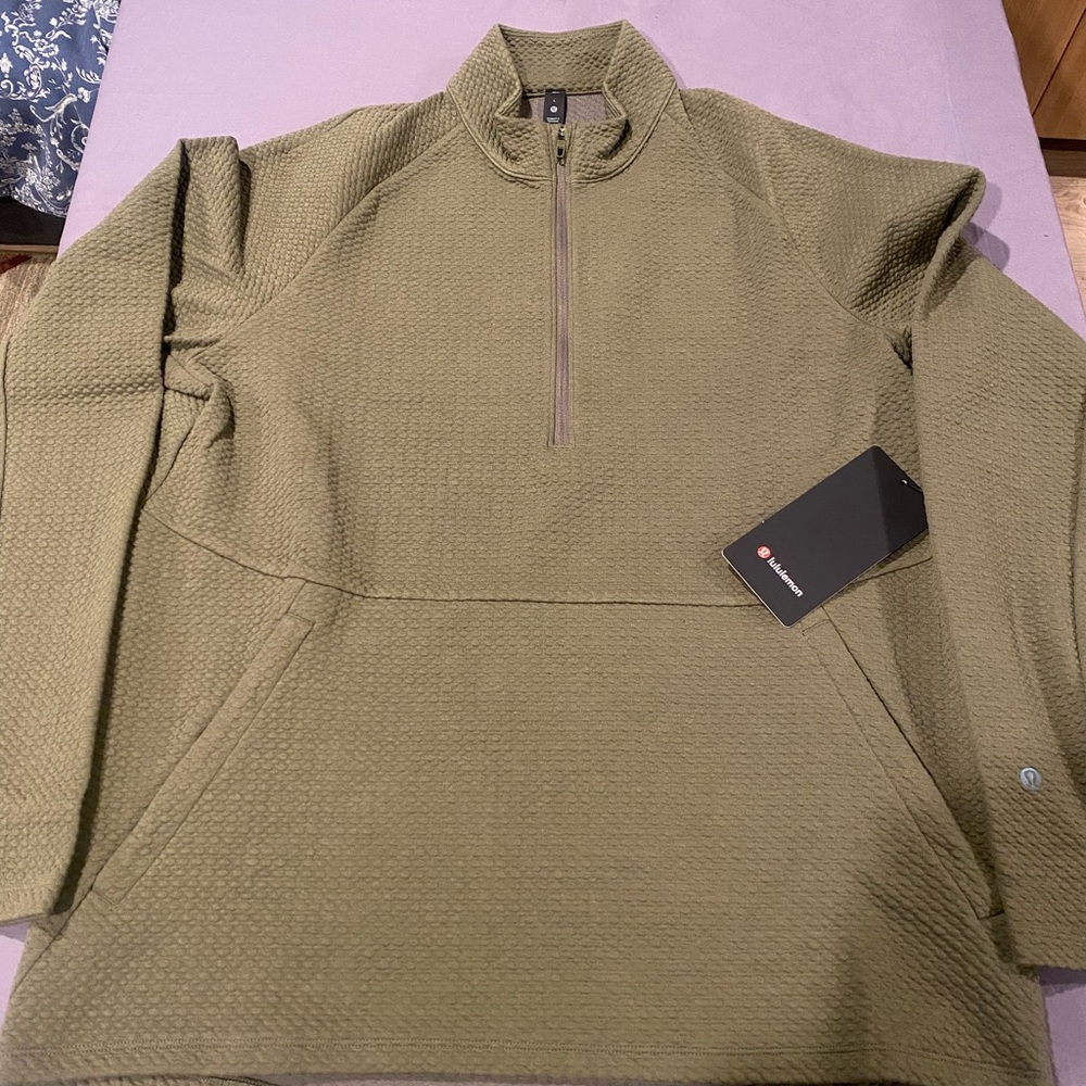 Lululemon Men's Olive Green Half-Zip Sweater